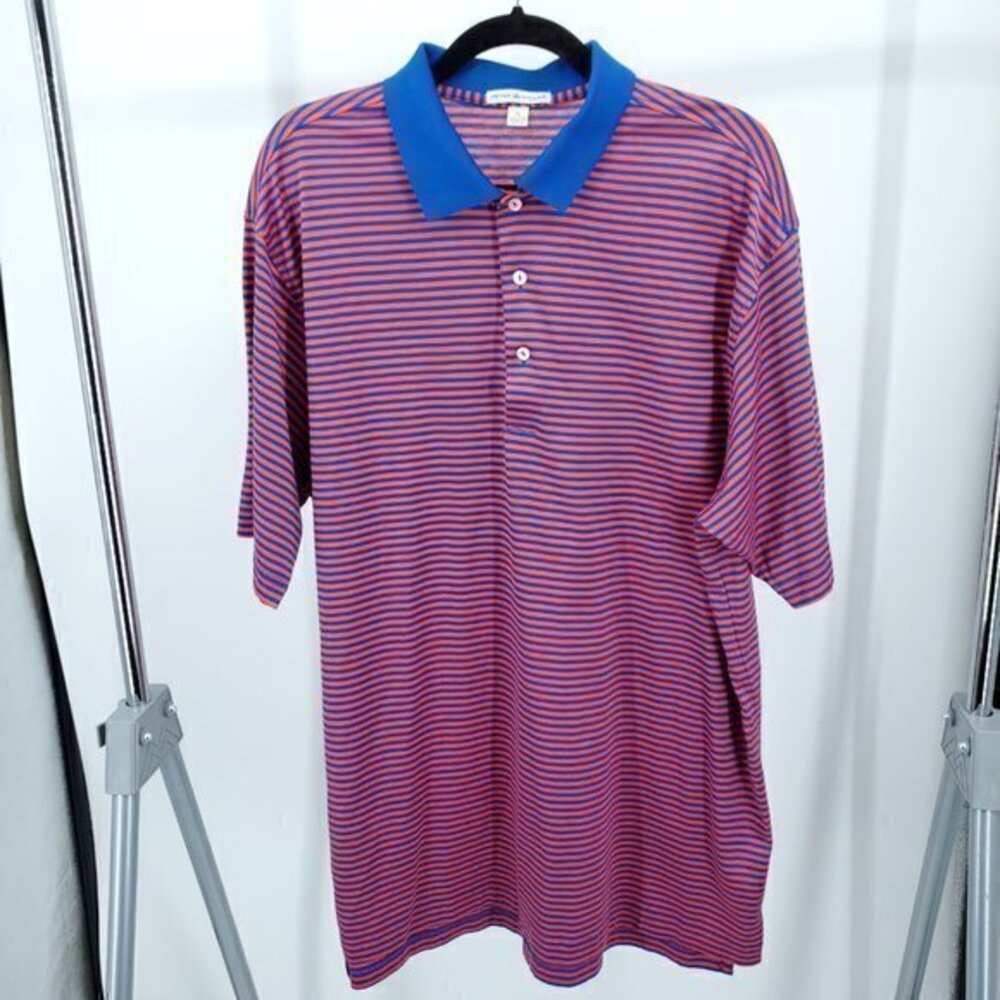 Peter Millar Short Sleeve Polo Striped Red/Blue XL Contrast Collar 100% Cotton